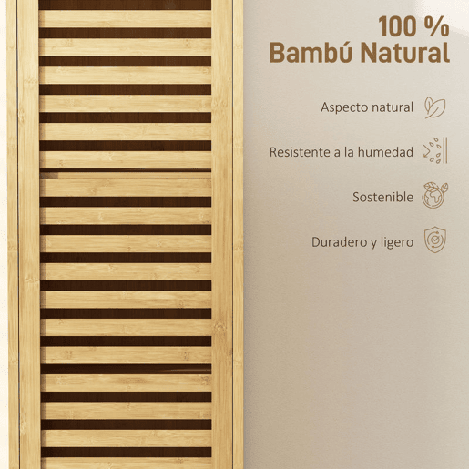 HOMCOM Coluna Casa de Banho de Bambu Armário Alto e Estreito para Casa de Banho com 3 Prateleiras Abertas Portas de Ripas Prateleiras Ajustáveis 34x30x170 cm Madeira