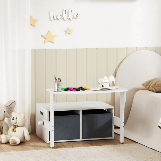 AIYAPLAY Banco para Crianças Conversível 3 em 1 Conjunto de Mesa e Cadeira Baú de Brinquedos com Cubos de Tecido Removíveis Banco de Armazenamento Móvel Multifuncional para Crianças 3-6 Anos Branco