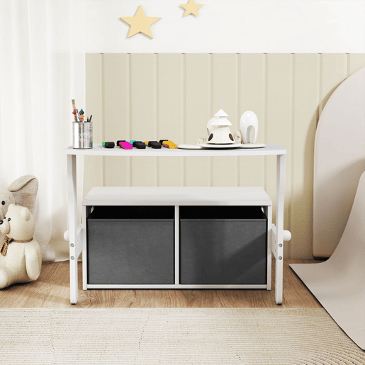 AIYAPLAY Banco para Crianças Conversível 3 em 1 Conjunto de Mesa e Cadeira Baú de Brinquedos com Cubos de Tecido Removíveis Banco de Armazenamento Móvel Multifuncional para Crianças 3-6 Anos Branco