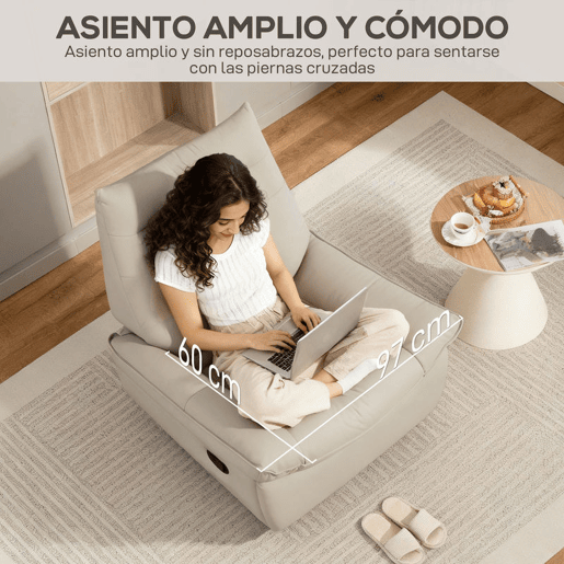 HOMCOM Poltrona Relax Reclinável Manual 3 em 1, Poltrona Relax Giratória, Função de Balanço, Estofada em PU, Apoio para Pés, Assento Largo, Almofadado Espesso, Cadeira Reclinável até 135º, Creme