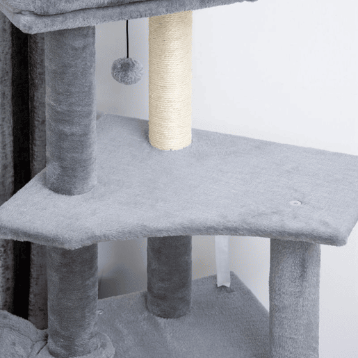 PawHut Arranhador para Gatos 127 cm Torre Escalador com Caverna Rede Cama Plataformas Rampa de Sisal Bola Pendurada Cinza