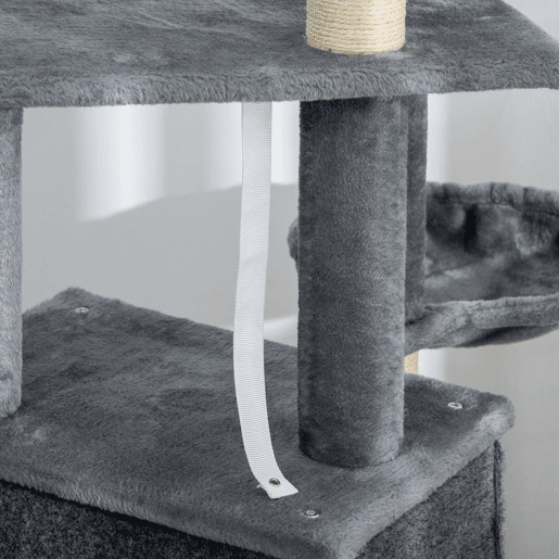 PawHut Arranhador para Gatos 127 cm Torre Escalador com Caverna Rede Cama Plataformas Rampa de Sisal Bola Pendurada Cinza