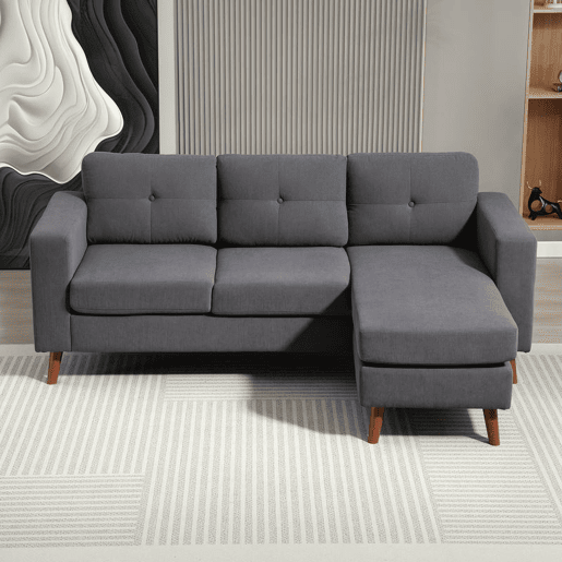 HOMCOM Sofá Chaise Longue Reversível Sofá de Canto em Forma de L de 3 Lugares Estofado em Veludo Cotelê Estrutura de Aço para Espaços Reduzidos Sala 192x137x84 cm Cinzento Escuro