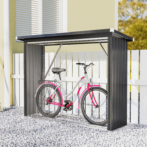 Outsunny Abrigo para Lenha de Aço Galvanizado Abrigo para Lenha de Exterior Armazenamento de Troncos com Base Elevada e Teto Inclinado 213x66,5x150 cm Cinzento Escuro