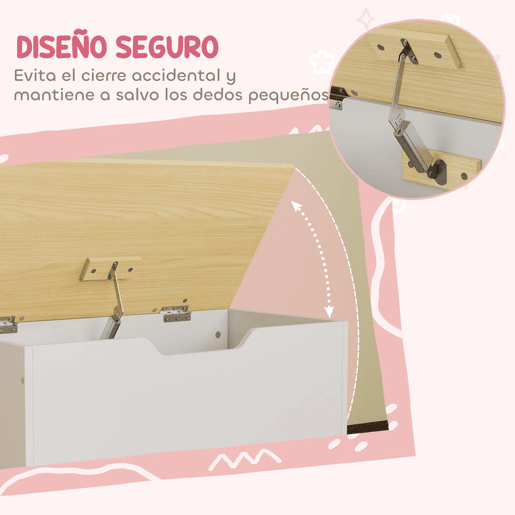 AIYAPLAY Baú de Brinquedos com Rodas Baú Infantil com Tampa Abatível e Dobradiça de Segurança Design de Nuvem para Quarto Sala de Jogos Creche 59x30x53 cm Branco e Madeira