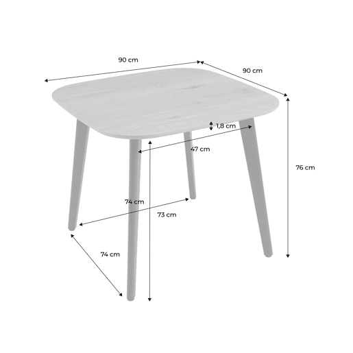 Mesa de jantar quadrada efeito madeira com pés de metal para 4 lugares, Azylis, Madeira de nogueira, 90x90x76 cm