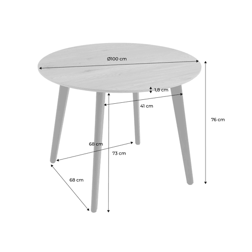 Mesa de jantar redonda efeito madeira pés de metal, 4 lugares, Azylis, Carvalho, 100x100x76 cm