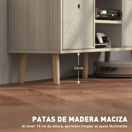 HOMCOM Móvel de TV para Televisores de até 50 Polegadas Móvel de Sala de Estar Moderno com 2 Gavetas de Tecido 2 Prateleiras Abertas e Orifício Passa Cabos 110x29x46,5 cm Madeira Clara e Bege
