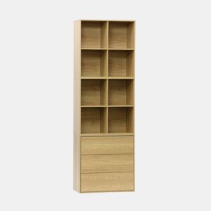 Estante, biblioteca modular decorativa de madeira, 3 gavetas e 8 nichos, Kompo, Carvalho, 70x35x70 cm