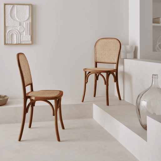Vintage cadeira de madeira e rattan, set de 2, Montparnasse, Madeira de nogueira, 44.5x48x89.5 cm Vintage cadeira de madeira e rattan, set de 2, Montparnasse, Madeira de nogueira, 44.5x48x89.5 cm