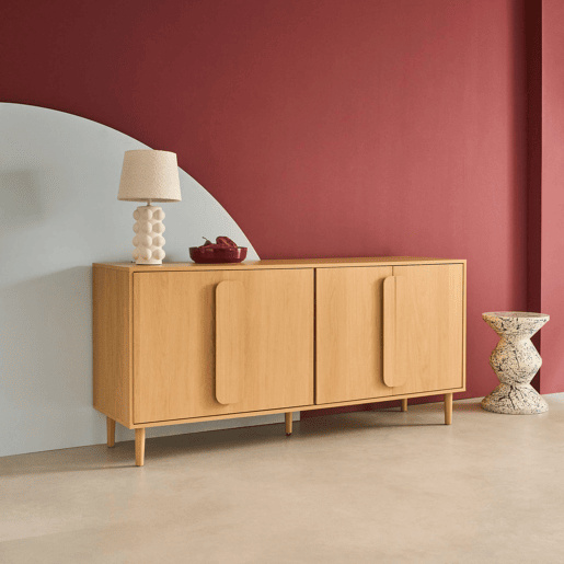 Aparador vintage efeito madeira em 4 portas, 160cm, Juliana, Carvalho, 160x45x75 cm