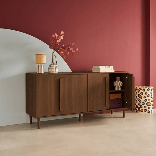 Aparador vintage efeito madeira em 4 portas, 160cm, Juliana, Madeira de nogueira, 160x45x75 cm