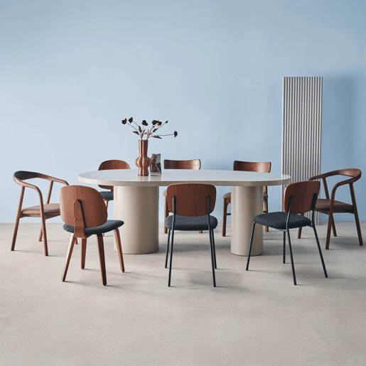 Mesa de jantar com estrutura em madeira, 8 lugares, 210cm, Esmee, Cinza Claro, 210x115x76 cm