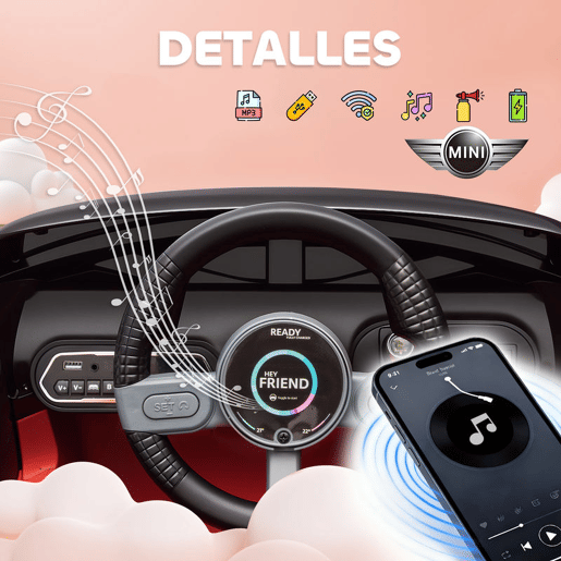 AIYAPLAY Carro Elétrico para Crianças acima de 3 Anos MINI Concept Aceman Carro a Bateria 12V com Bluetooth Controlo Remoto 2,4G Motor Duplo Suspensão Traseira Faróis Música USB 109x63x46 cm Vermelho