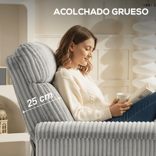 HOMCOM Poltrona Relax Reclinável Poltrona Reclinável Manual Estofada em Veludo Instalação Rápida Apoio para Pés Acolchoamento Grosso Para Sala de Estar Quarto Escritório 73x86x100 cm Cinza