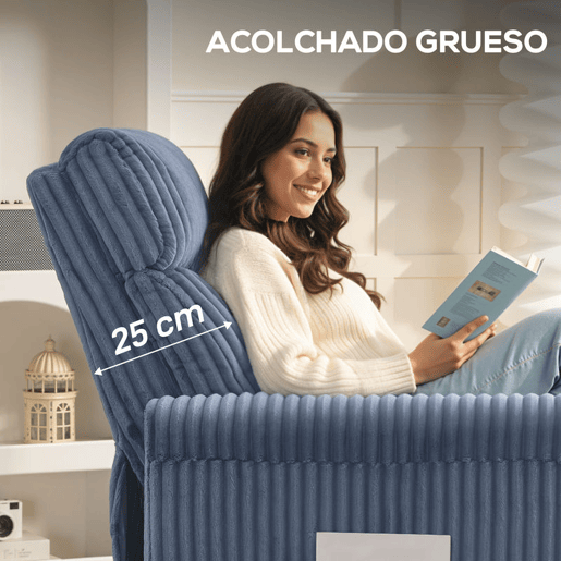 HOMCOM Poltrona Relax Reclinável Poltrona Reclinável Manual Estofada em Veludo Instalação Rápida Apoio para Pés Acolchoamento Grosso Para Sala de Estar Quarto Escritório 73x86x100 cm Azul Escuro
