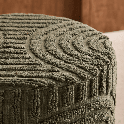 Pufe redondo boucle tufado, Nuba, Verde caqui, 43x43x37 cm