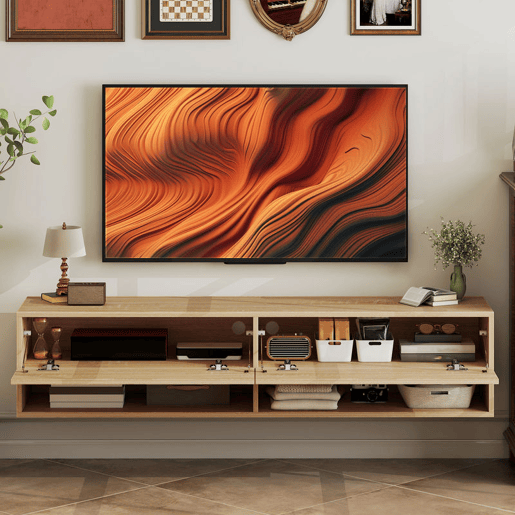 HOMCOM Móvel de TV de Parede Móvel de TV para Sala de Estar com 2 Compartimentos e 2 Armários com Portas Móvel para Televisores de 60 Polegadas 140x32x31 cm Madeira