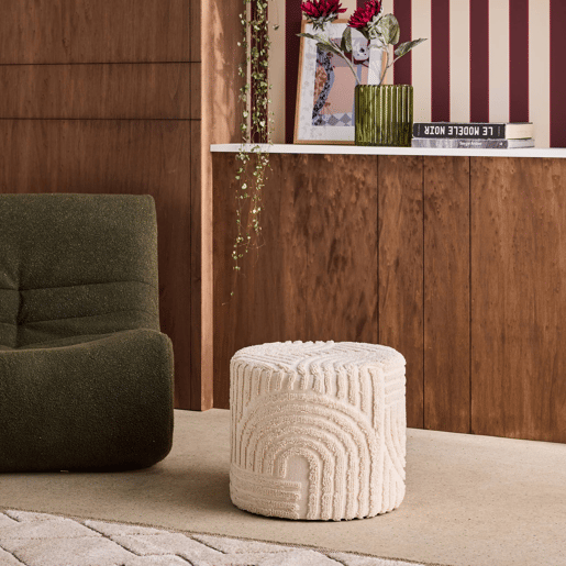 Pufe redondo boucle tufado, Nuba, Branco, 43x43x37 cm