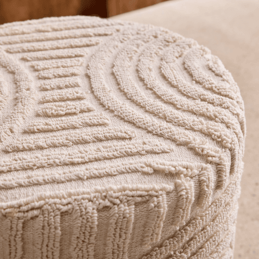Pufe redondo boucle tufado, Nuba, Branco, 43x43x37 cm
