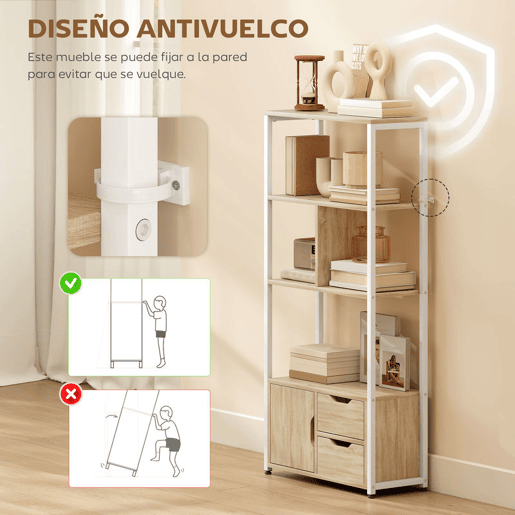 HOMCOM Estante para Livros com Armário e 2 Gavetas de Armazenamento Estante Decorativa Escritório Sala de Estar 58x24x122 cm Madeira e Branco