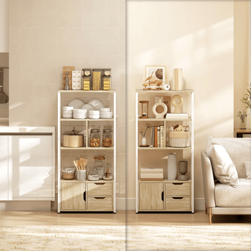 HOMCOM Estante para Livros com Armário e 2 Gavetas de Armazenamento Estante Decorativa Escritório Sala de Estar 58x24x122 cm Madeira e Branco