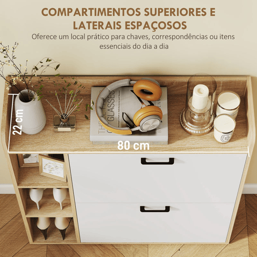 HOMCOM Sapateira Estreita 2 Portas Sapateira para Entrada Corredor com 3 Prateleiras Laterais e Prateleiras Ajustáveis para 15 Pares de Sapatos Para Corredor Espaço Reduzido 83x24x90,5 cm Madeira e Branco HOMCOM Sapateira Estreita 2 Portas Sapateira para Entrada Corredor com 3 Prateleiras Laterais e Prateleiras Ajustáveis para 15 Pares de Sapatos Para Corredor Espaço Reduzido 83x24x90,5 cm Madeira e Branco