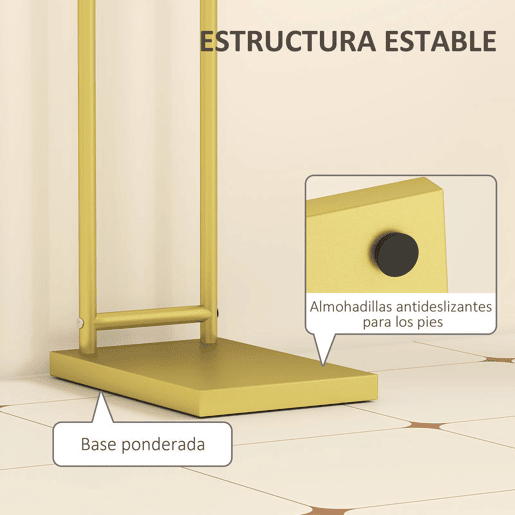 HOMCOM Toalheiro de Pé de 2 Níveis Toalheiro para Casa de Banho com 2 Barras e Estrutura Metálica Estilo Moderno em Forma de L 35,5x20x78 cm Dourado