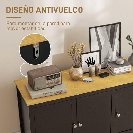HOMCOM Aparador de Sala de Estar com 3 Portas Buffet Sala de Estar com Prateleiras Ajustáveis para Sala de Jantar Estilo Moderno 120x40x70 cm Preto e Madeira