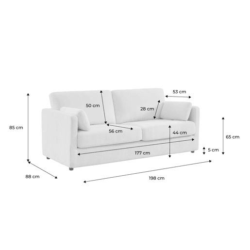 Capa de tecido para sofá-cama conversível 3 lugares Neo, Neo, Branco, 198x88x86 cm