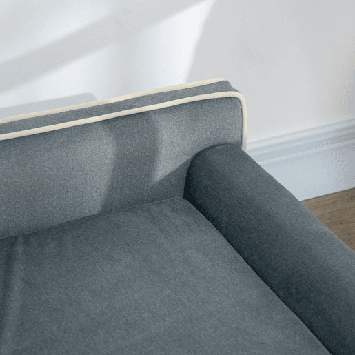 PawHut Sofá para Cães Grandes e Médios 100x62x32 cm Cama Elevada Revestimento em Chenille com Almofada Lavável e Pés de Madeira de Pinho Cinza Escuro
