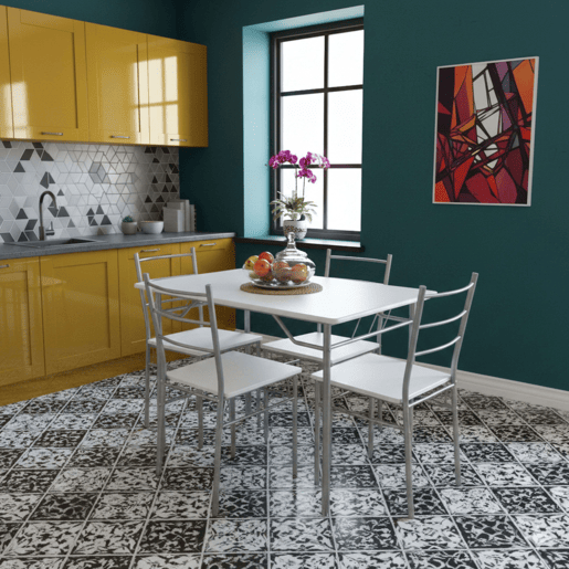 Conjunto de mesa de cozinha com 4 cadeiras, conjunto de jantar para cozinha, melamina branca e cinza.