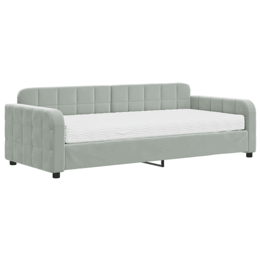 Sofá-cama, Sofá conversível com colchão 90x200 cm veludo cinzento-claro