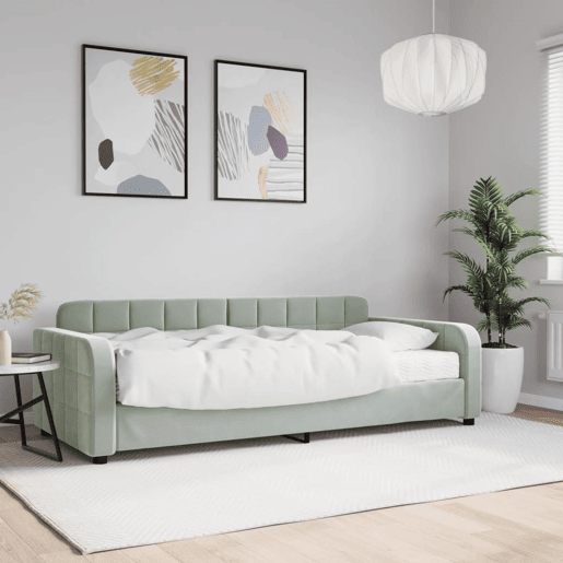 Sofá-cama, Sofá conversível com colchão 90x200 cm veludo cinzento-claro