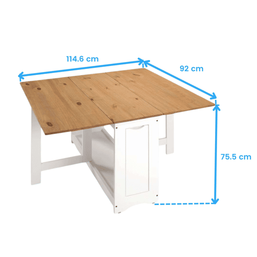 Conjunto de mesa de cozinha dobrável Belisim com 4 cadeiras dobráveis u200Bu200Bpara sala de jantar ou cozinha, 2 asas dobráveis, branco fosco e carvalho