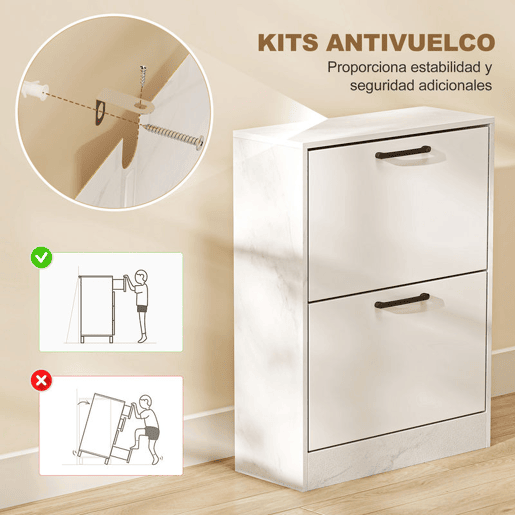 HOMCOM Sapateira Estreita 2 Portas de Alto Brilho Sapateira para Entrada com Prateleiras Ajustáveis Design Mármore para 8 Pares de Sapatos para Corredor Espaços Reduzidos 60x24x80 cm Branco