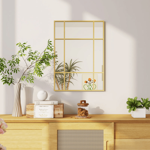 HOMCOM Espelho Retangular de Parede 70x50 cm Espelho com Moldura Metálica Decorativo para Sala Quarto Entrada Dourado