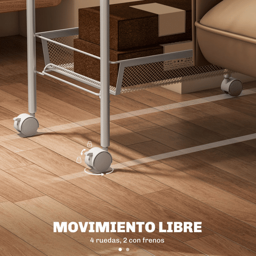 HOMCOM Carrinho Auxiliar com Rodas, Estante de Cozinha de 5 Níveis, Carrinho com 4 Ganchos, Suporta até 15 kg, Ideal para Cozinha, Sala de Estar ou Casa de Banho, 45x26,5x106 cm, Branco