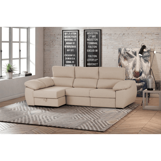 Sofá-cama Chaise longue Distinction Bege Esquerdo