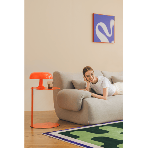 Sofá de canto modular de 4 lugares com chaise longue, tecido bouclé na cor bege pedra