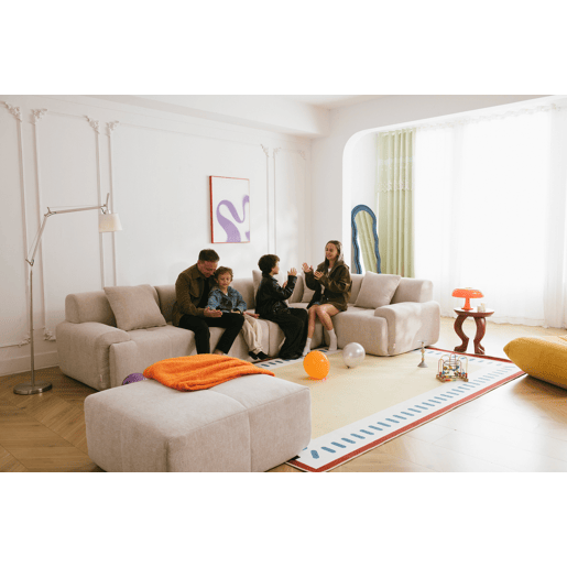 Sofá modular de 2 lugares, tecido chenille na cor bege areia