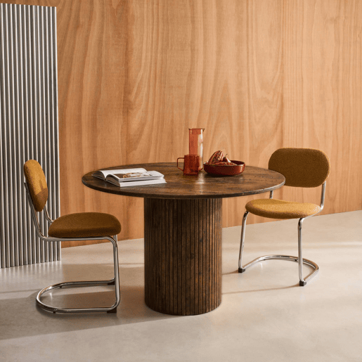 Mesa de jantar redonda em madeira para 4 lugares, Estelle, Madeira de nogueira, 115x115x73 cm