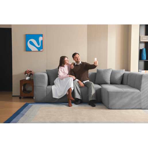 Sofá modular de 3 lugares, tecido bouclé na cor cinza nuvem Sofá modular de 3 lugares, tecido bouclé na cor cinza nuvem