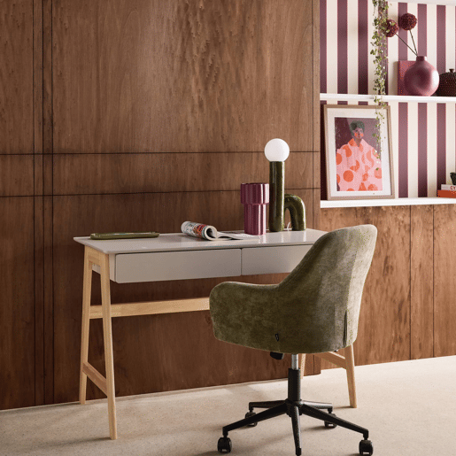 Mesa de escritório decorada em madeira com 2 gavetas, 120cm Natural - 120x55x76 cm