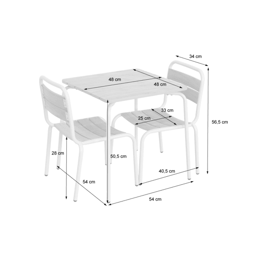 Mesa de jardim infantil em aço e decoração em madeira con 2 assentos Verde cinzento - 48x48x47 cm Mesa de jardim infantil em aço e decoração em madeira con 2 assentos Verde cinzento - 48x48x47 cm