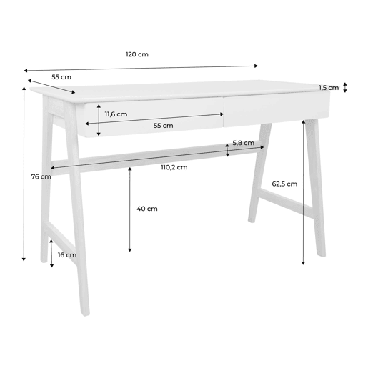 Mesa de escritório decorada em madeira com 2 gavetas, 120cm Madeira de nogueira - 120x55x76 cm
