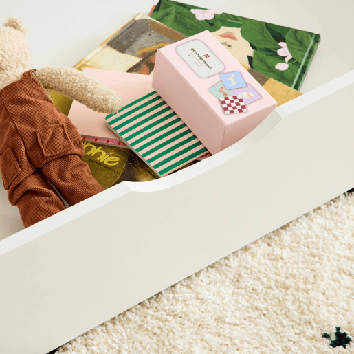 Gaveta de cama infantil Roya em madeira de pinho, set de 2 Branco - 95x60x20 cm Gaveta de cama infantil Roya em madeira de pinho, set de 2 Branco - 95x60x20 cm