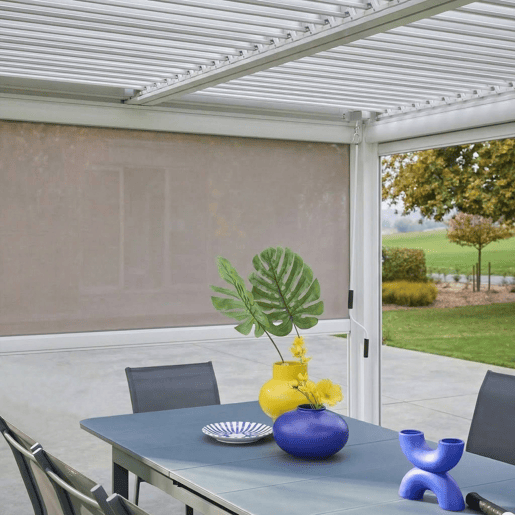 Pérgola bioclimática, alumínio e aço, 3x4m com estore 3m + estore 4m Branco - 300x400x300 cm
