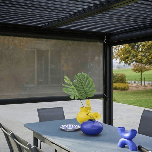 Pérgola bioclimática, alumínio e aço, 3x4m com estore 3m + estore 4m Preto - 300x400x300 cm