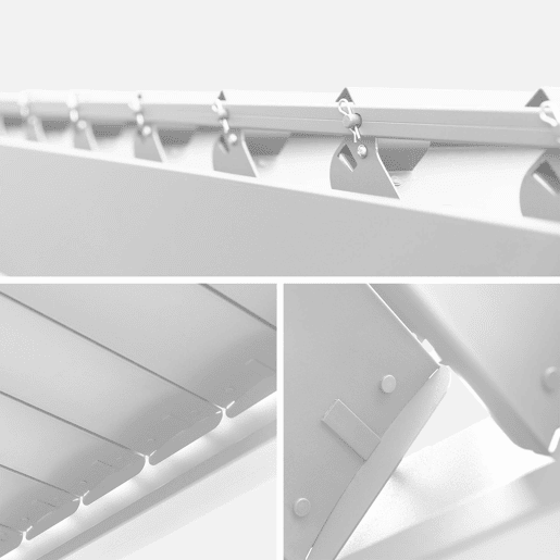 Pérgola bioclimática em alumínio 3x4m com 1 persiana 100cm + 1 persiana 130cm Branco - 392x301x257 cm